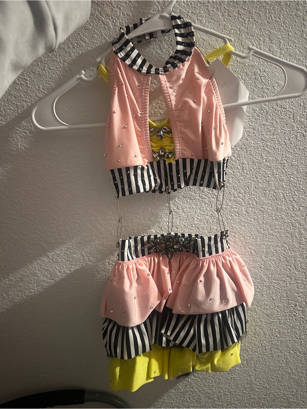 Striped Black & White dance Costume with Pink and Yellow Details